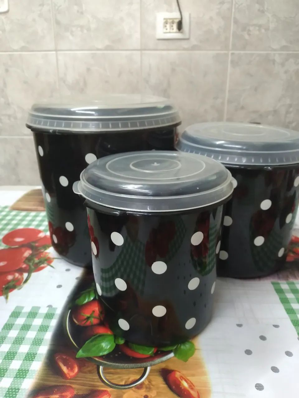  Potes para Mantimentos 3 Peças - Bolinhas