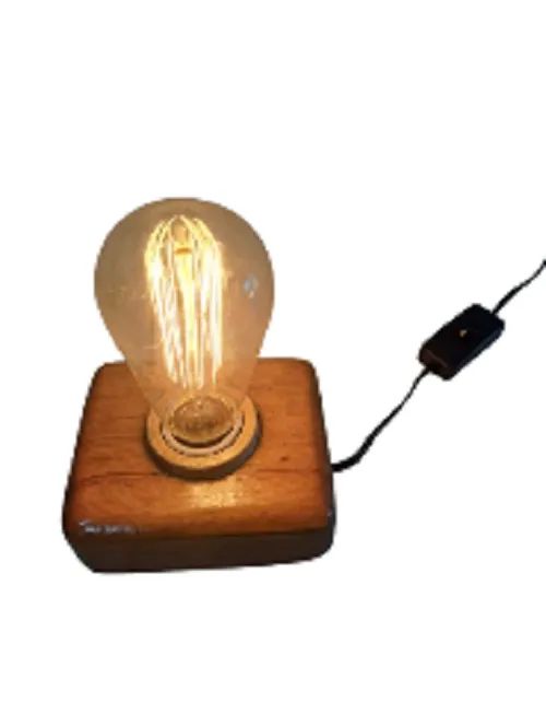 Abajur de mesa, Cubo de Madeira Maciça,   E27 Cabo 1,20m