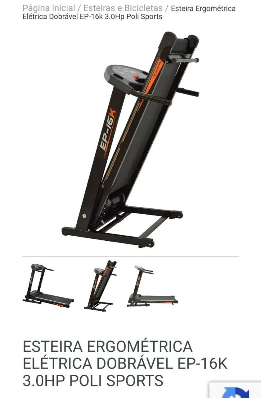 Esteira Ergométrica Elétrica Dobrável EP-16K 3.0HP Poli Sports