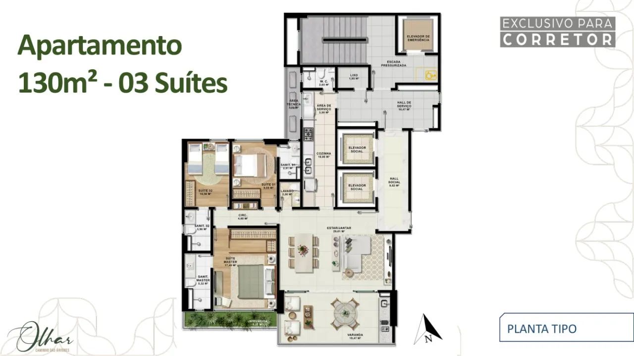 Apartamento Para Venda Com 130m² e 3 suítes No Olhar Caminho das Árvores - Salvador - BA - Foto 3