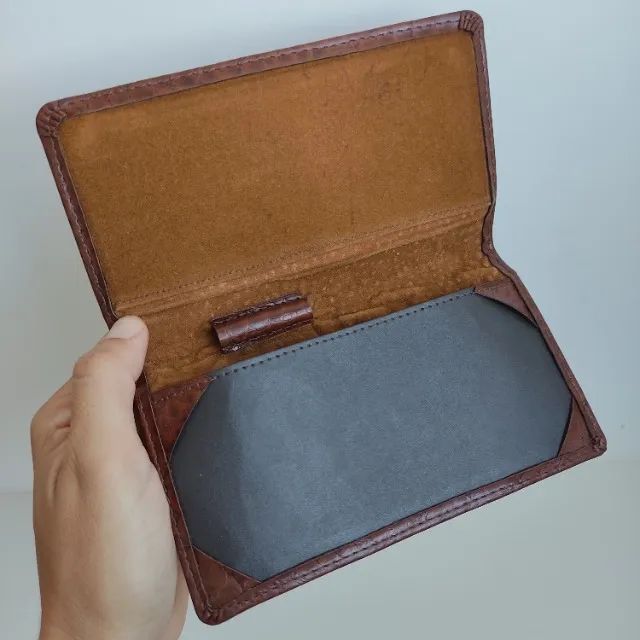 antigo carteira porta caneta documento em couro marrom (usado)