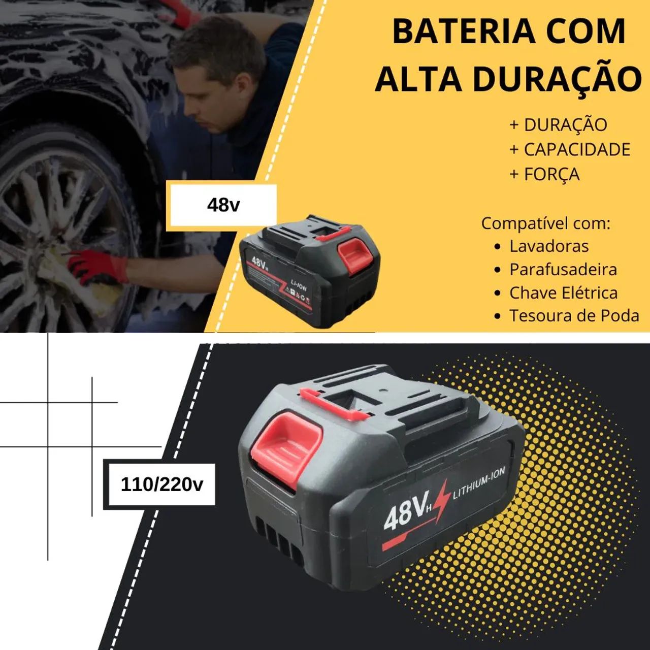 Bateria 48V de Alta Duração para Ferramentas