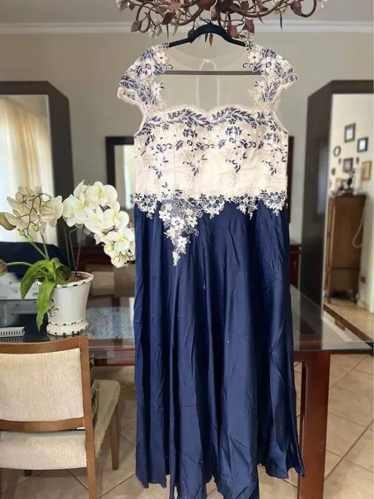 Vestido longo azul marinho