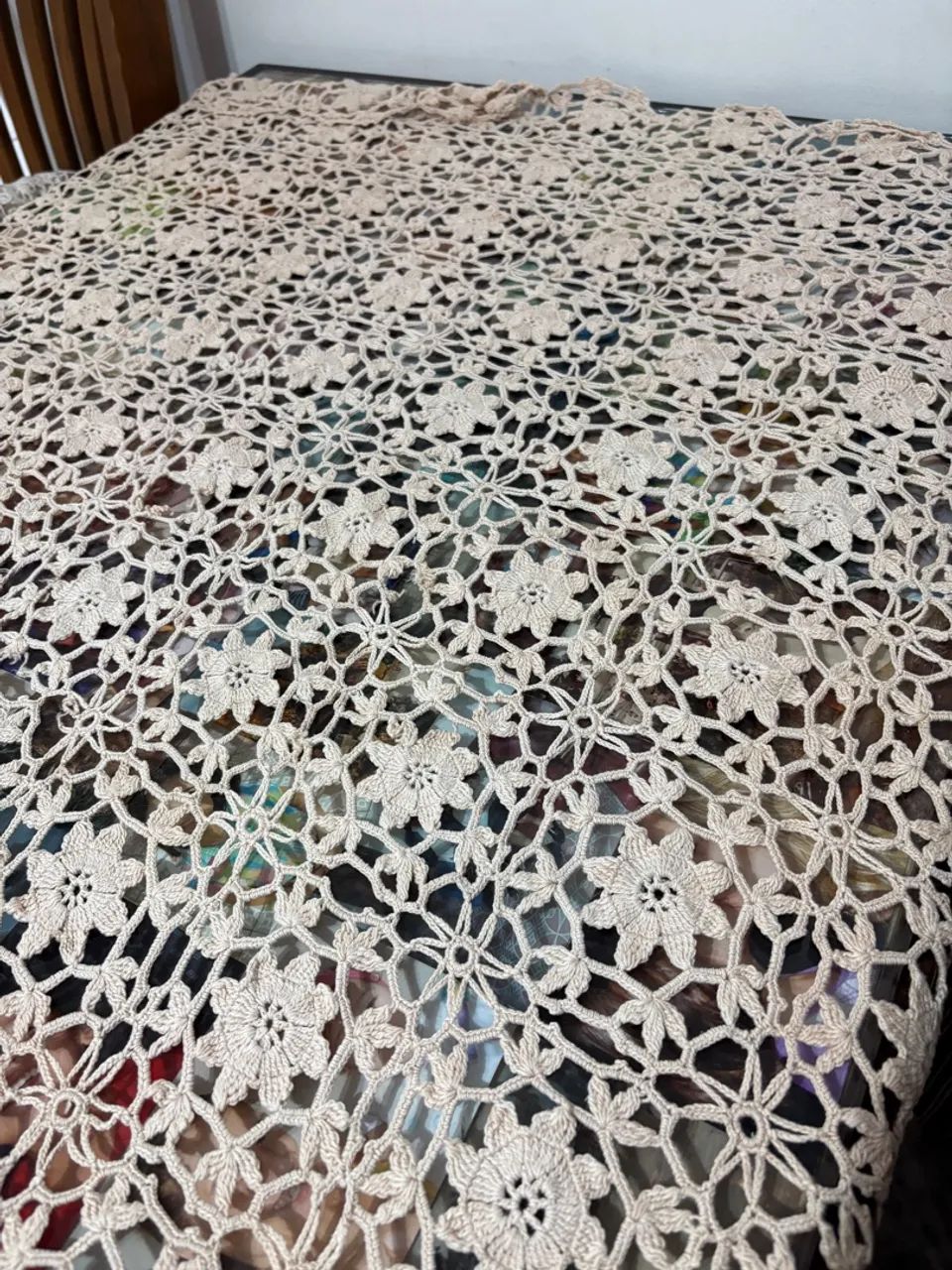 Toalha de mesa de crochê artesanal cor creme  - Foto 2