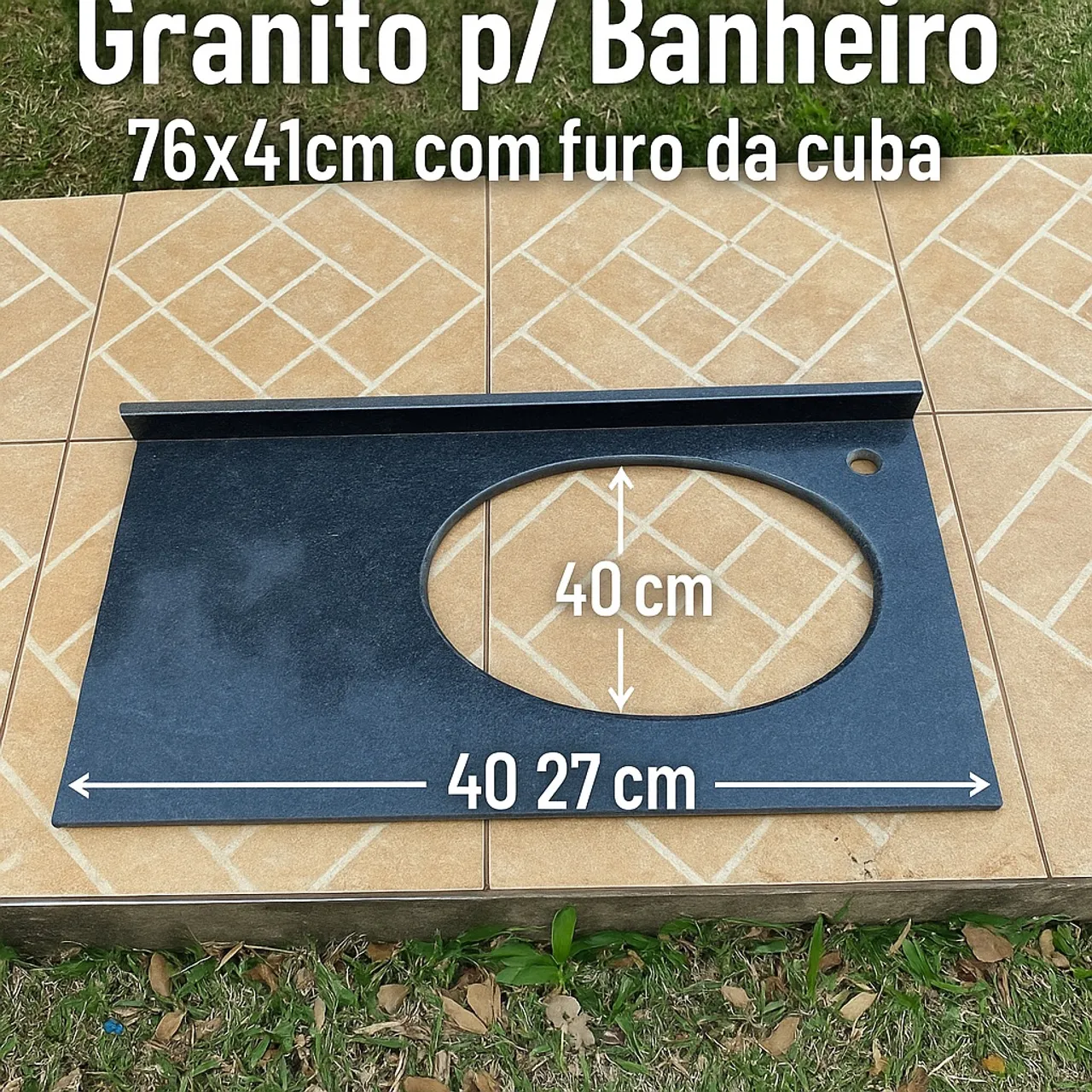 Bancada de Granito p/ Banheiro - 76x41cm com furo da cuba