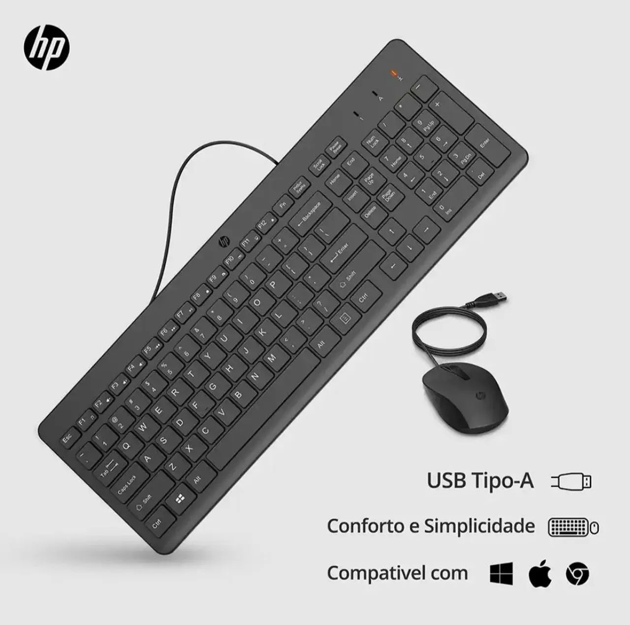 Teclado e Mouse com fio USB HP 150, Design Ergonômico, Tecla Silenciosa, Layout ABNT  - Foto 4