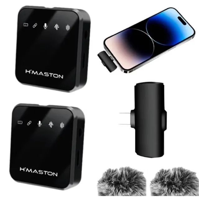 Microfone Sem Fio Duplo Lapela Hmaston MK16 Celular Tipo-c Com Espuma Loja Coimbra Entrega