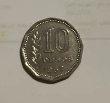 Moeda antiga argentina 10 pesos 1962