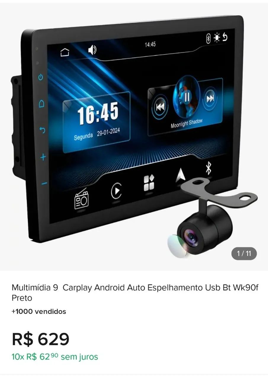Multimídia 9 polegadas com carplay (todos os carros) - Foto 3