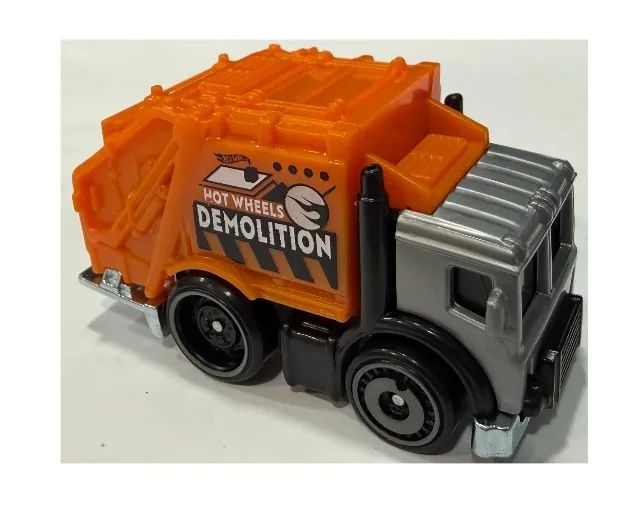 carro serviço caminhão de lixo Hot Wheels 1/64 cinza laranja