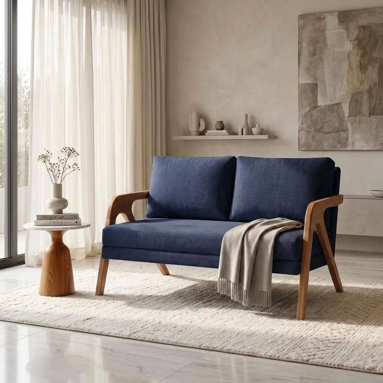 Namoradeira Mona Elegance 2 Lugares - Linho Azul - Espuma D-23