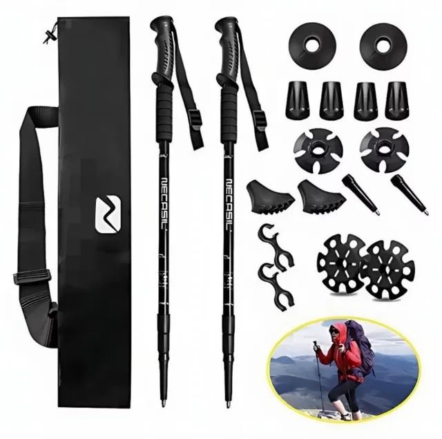 Kit Bastões de Trekking Profissionais com 7 Acessórios Ajustáveis 