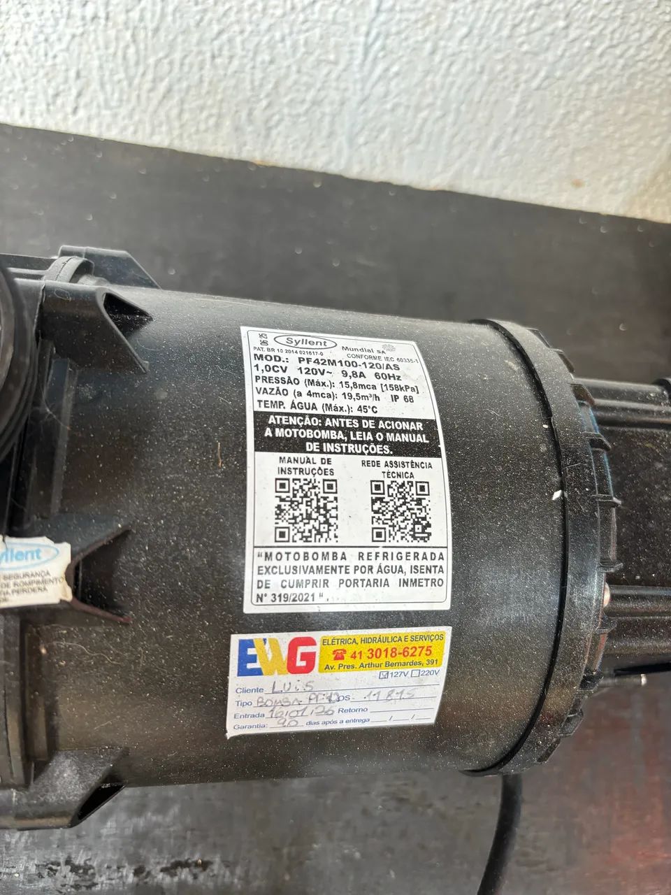 Motobomba para piscina Syllent 1CV 120v