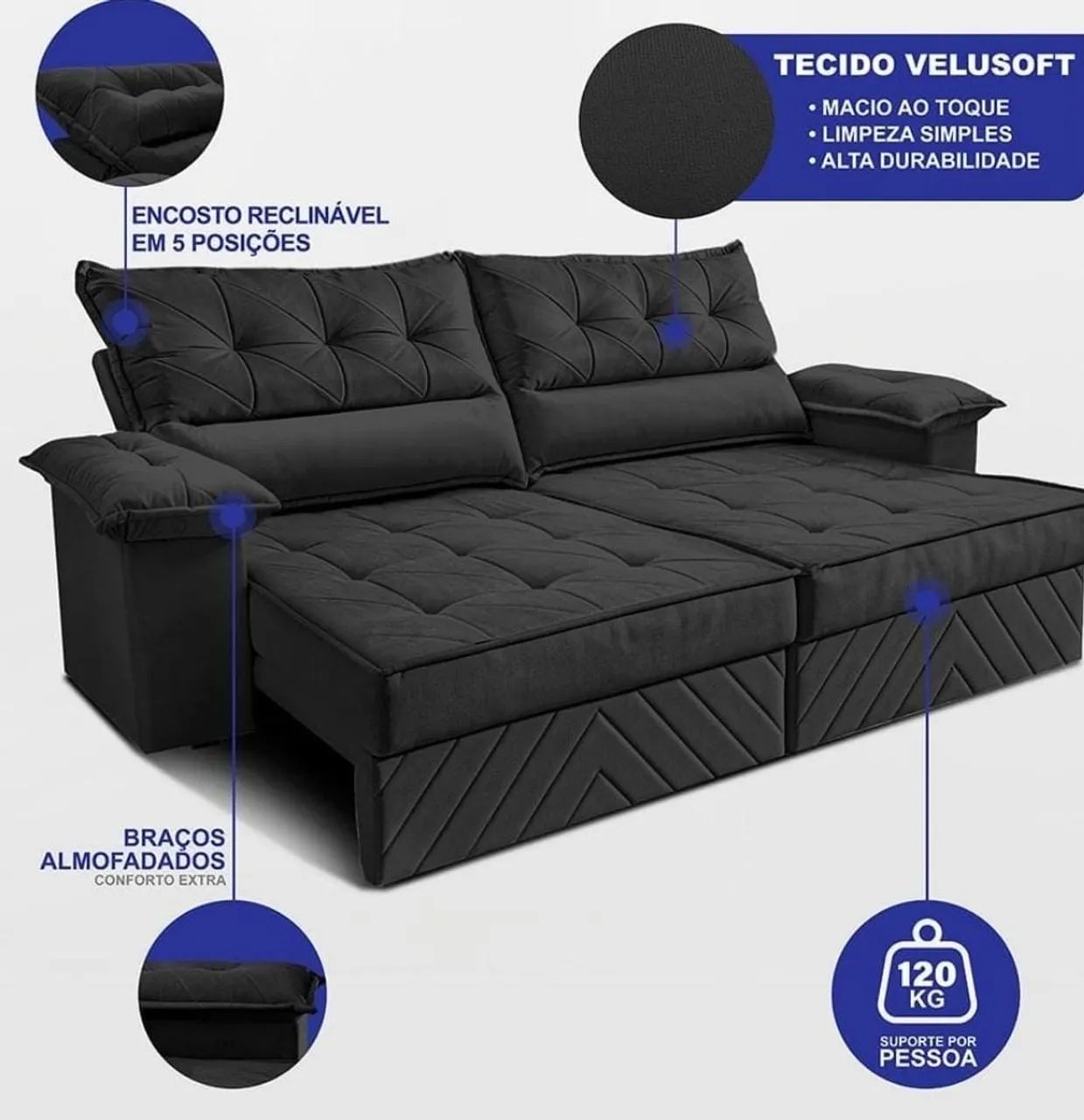 SOFÁ RETRATIL E RECLINAVEL, 2,40M  COM MOLAS - Foto 2