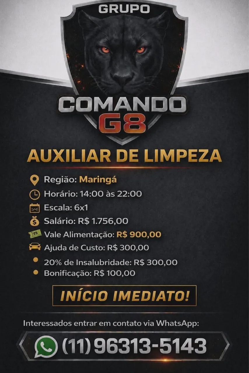 Vaga auxiliar de limpeza 