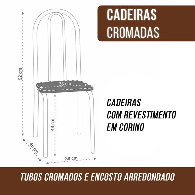 Mesa de jantar 4 cadeiras cromada marrom - Foto 3