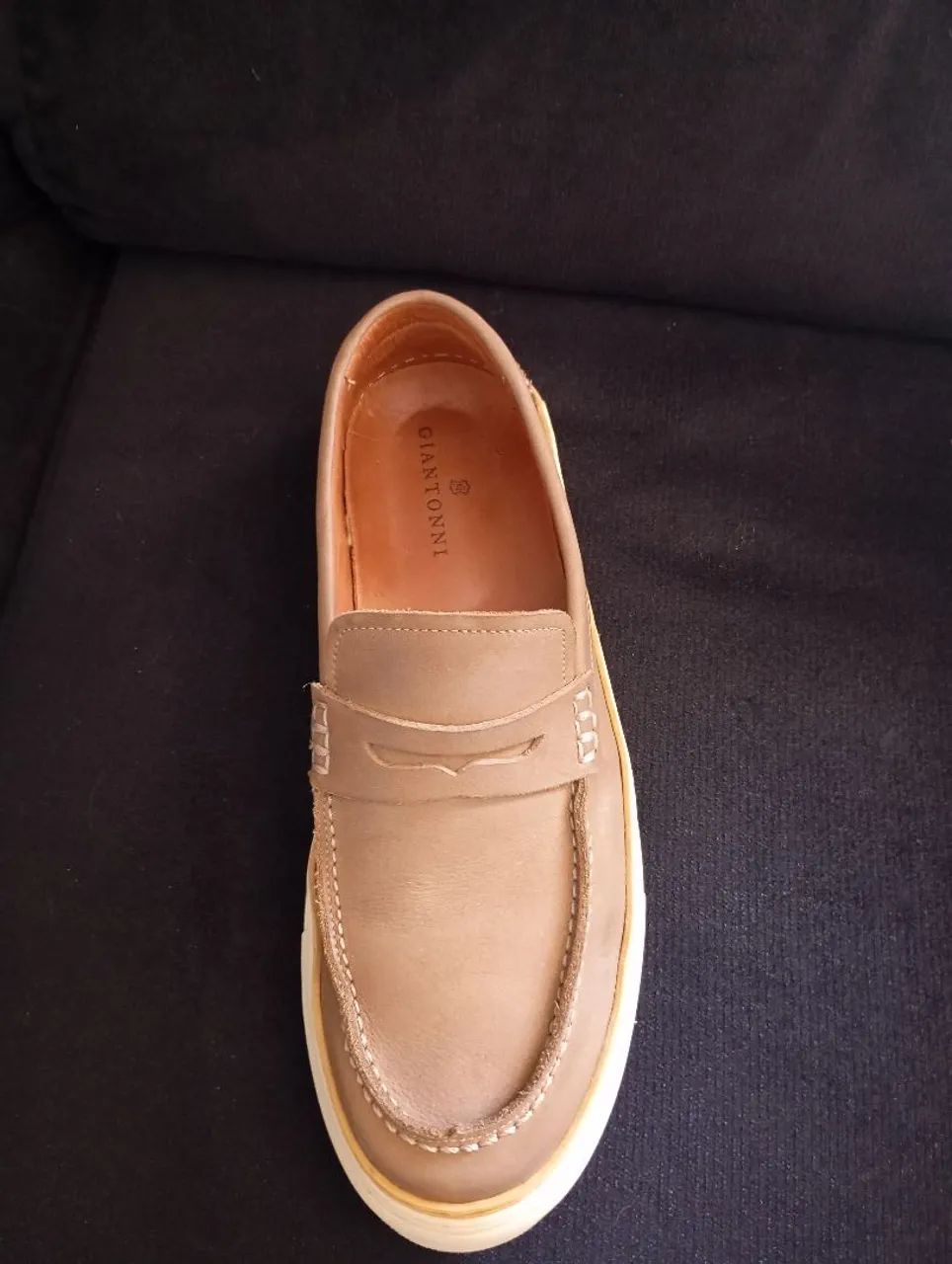 Mocassin casual de couro bege  - Foto 4