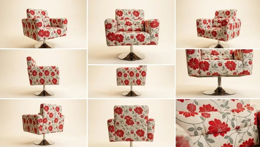 Poltrona Giratória Floral Vermelha com Base Cromada - Foto 2