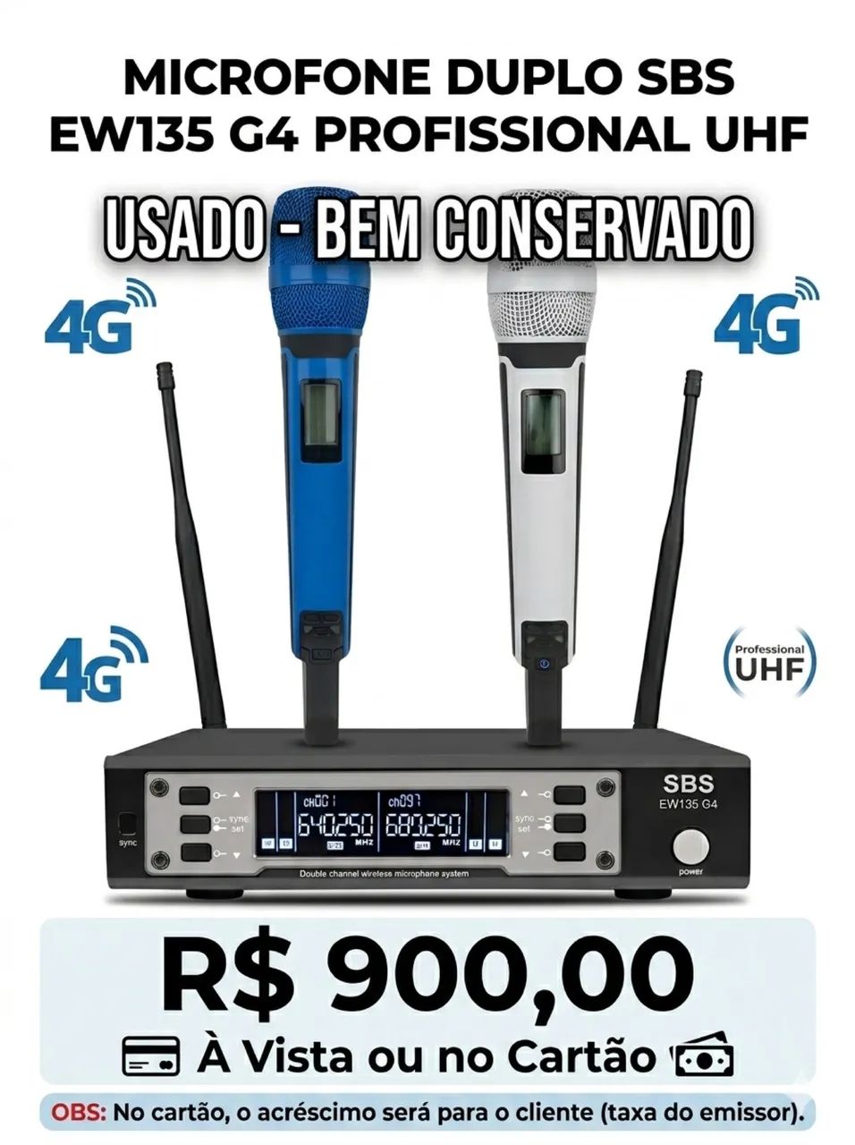 Microfones Sennheiser Ew 135G4 Dinâmico Cardioide cor Azul Branco