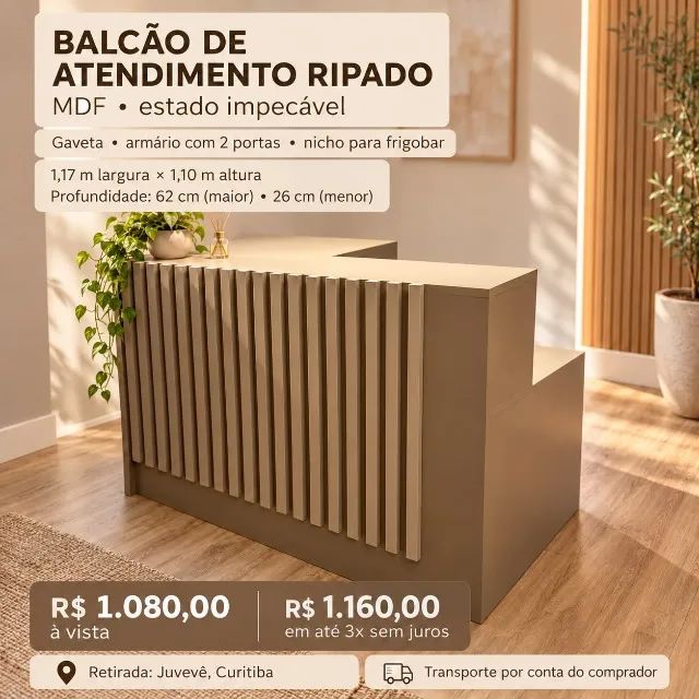 BALCÃO DE ATENDIMENTO MODERNO EM MDF RIPADO