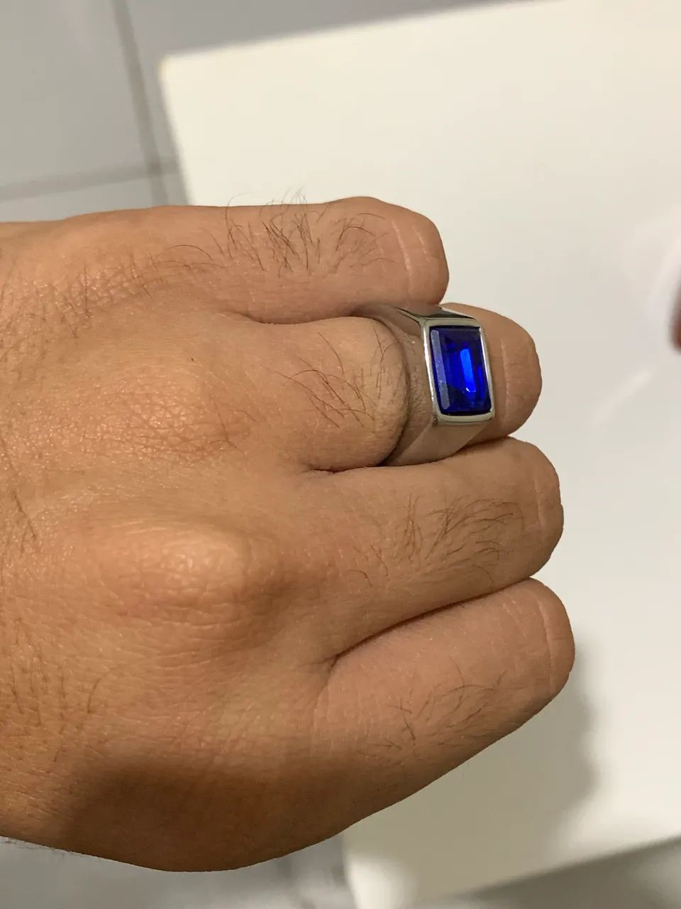 Anel masculino com pedra azul - Foto 2
