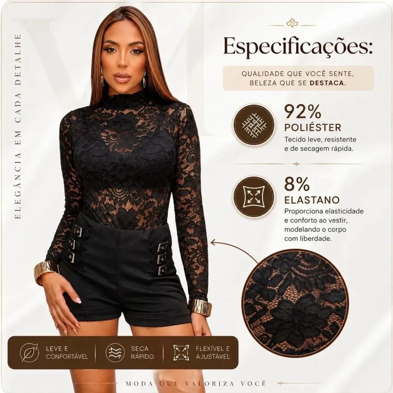 Body renda preto manga longa - Foto 2