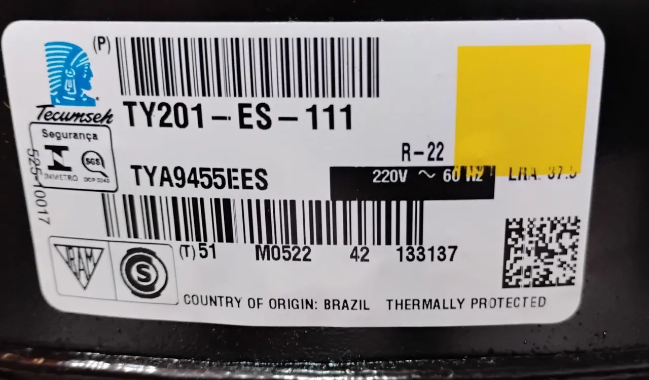 COMPRESSOR 1 HP MOD TYA9455EES R22 220V RESFRIADO TECUMSEK - Foto 5