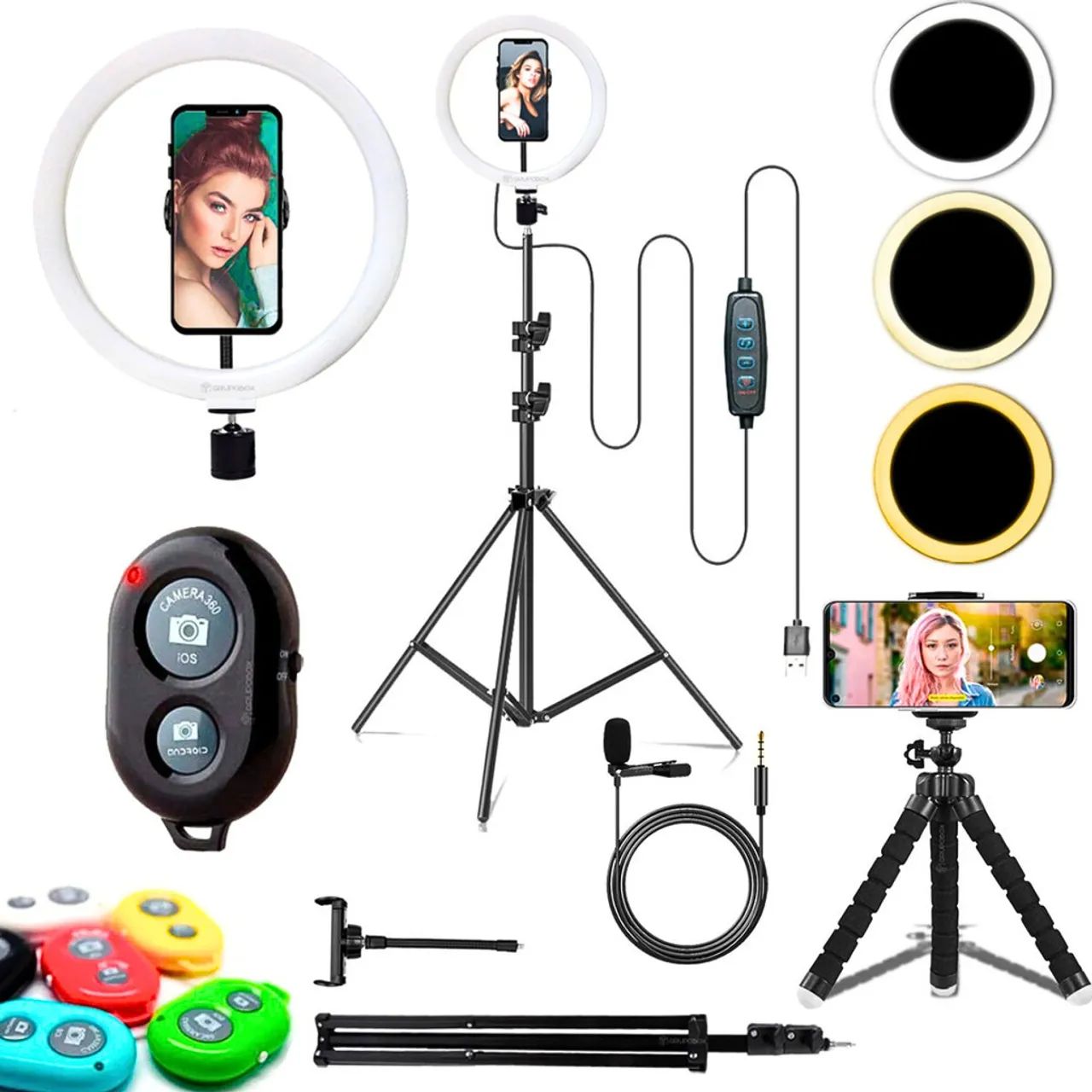 Kit  Tripe 2.10m Iluminador Ring Light Celular Ring Light Microfone Lapela - Foto 2