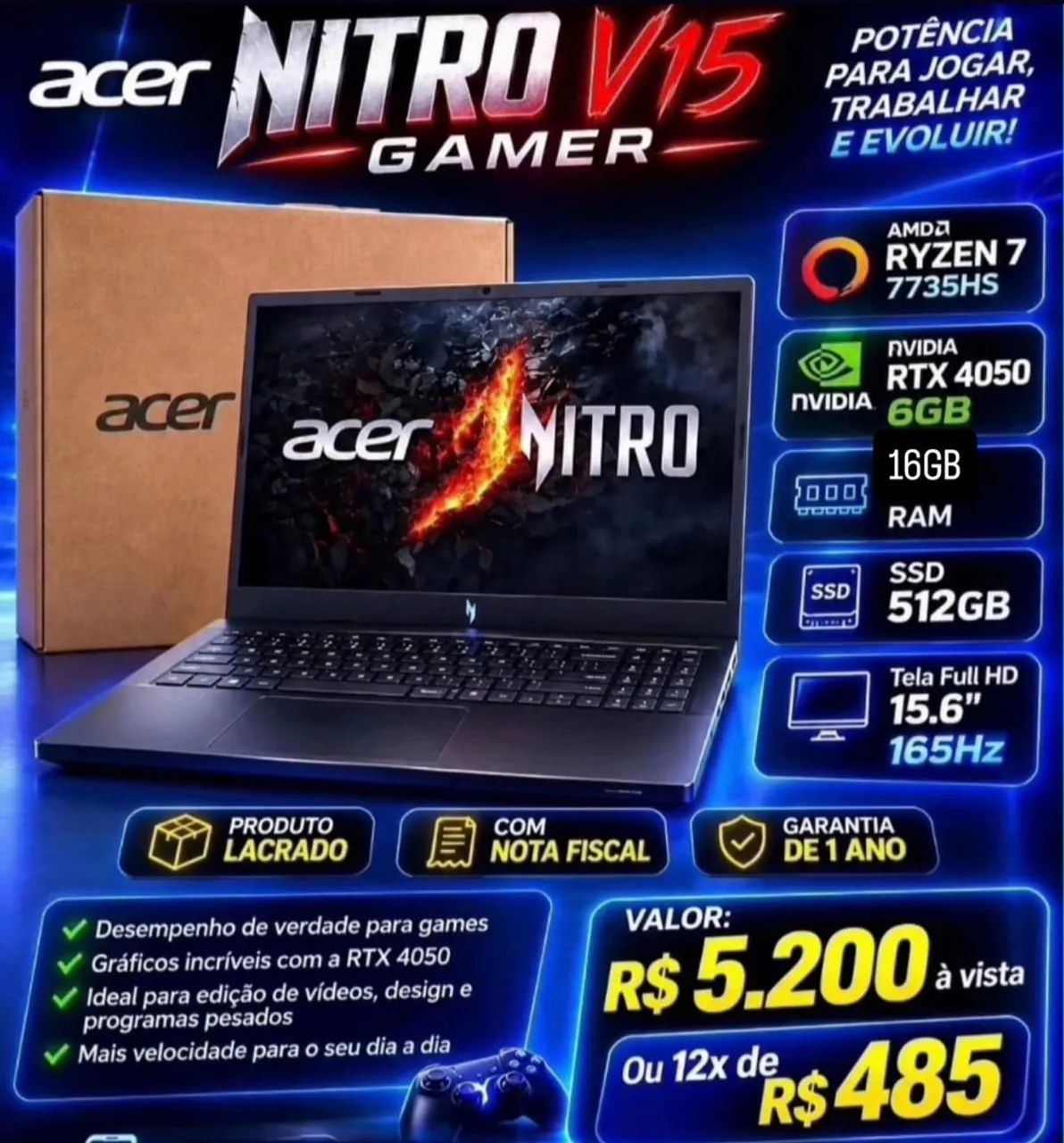 Notebook gamer Acer nitro 15