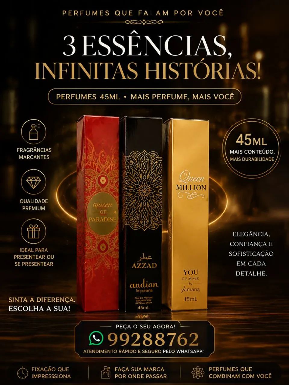 Perfumes 45 ml , alta fixação 