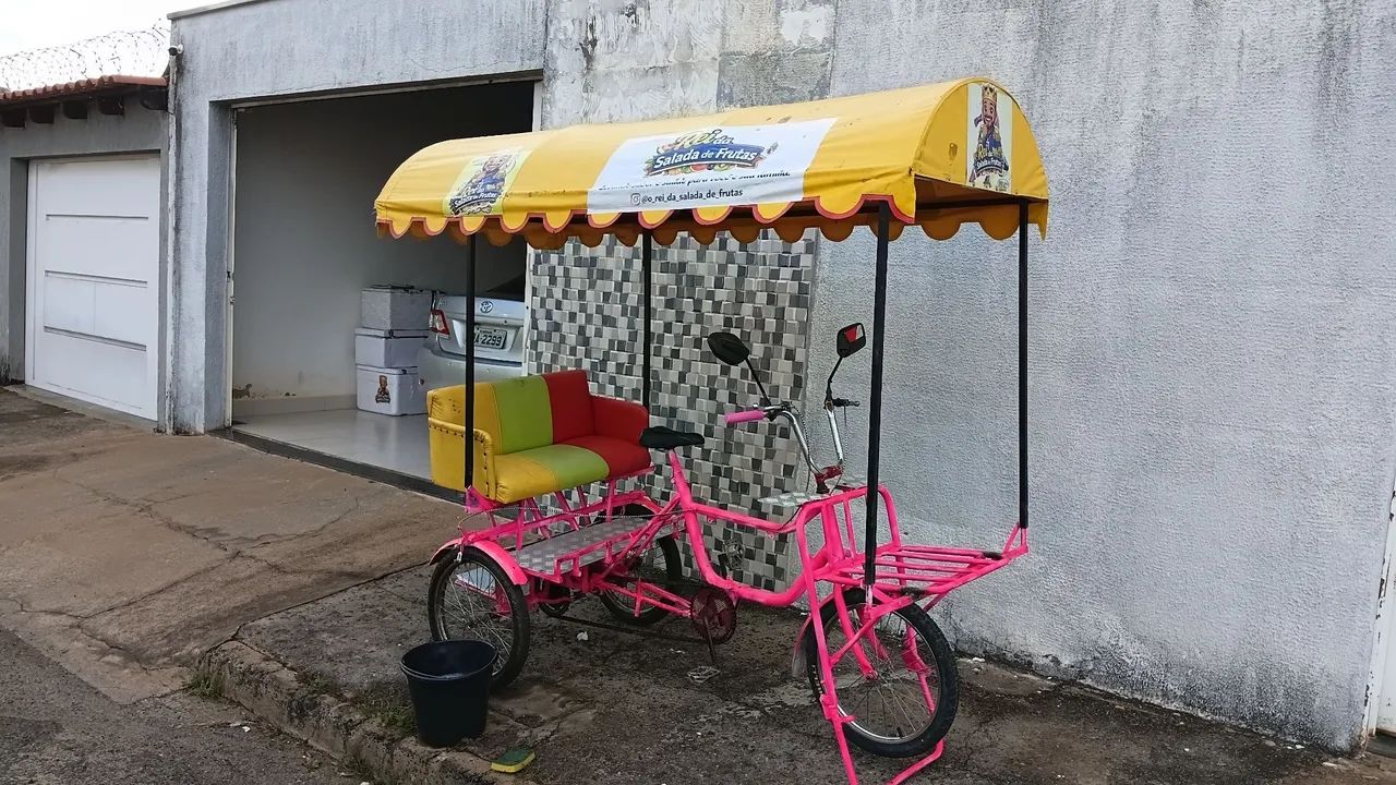 Bicicleta cargueira triciclo com cobertura 