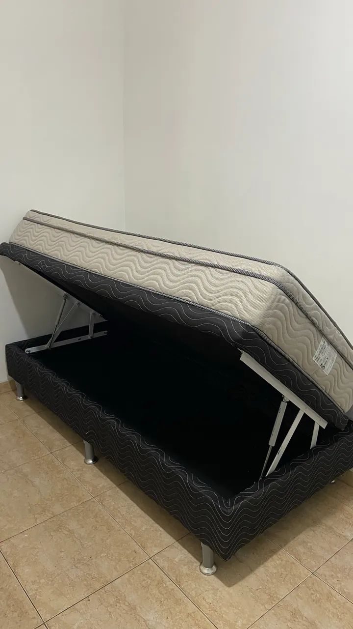 Cama de Solteiro Ortobom com Baú + Colchão Nanolastic