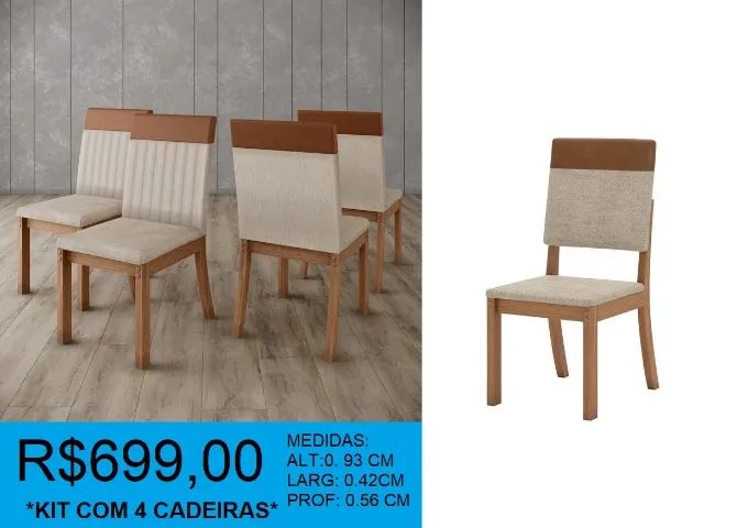 Kit 4 cadeiras - parcelado até 12X sem juros