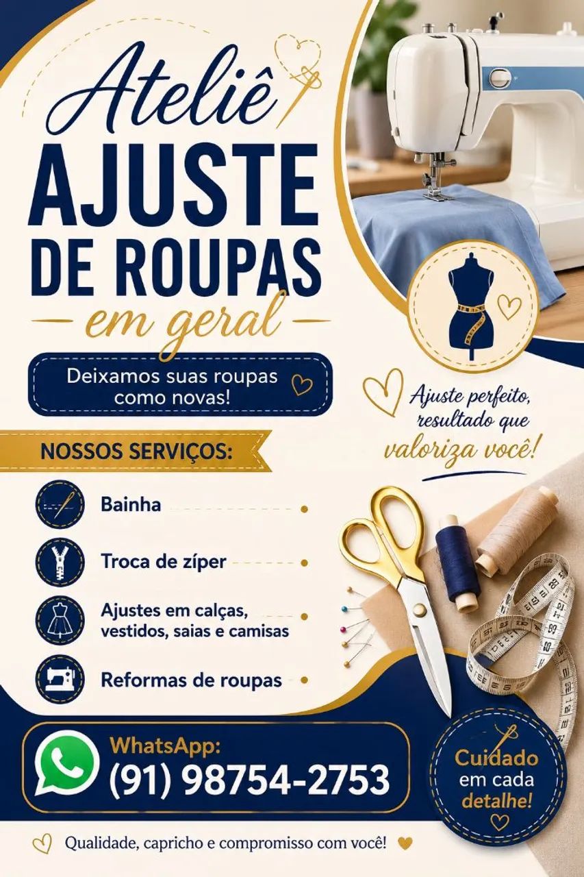 Faço ajuste de roupas em geral 
