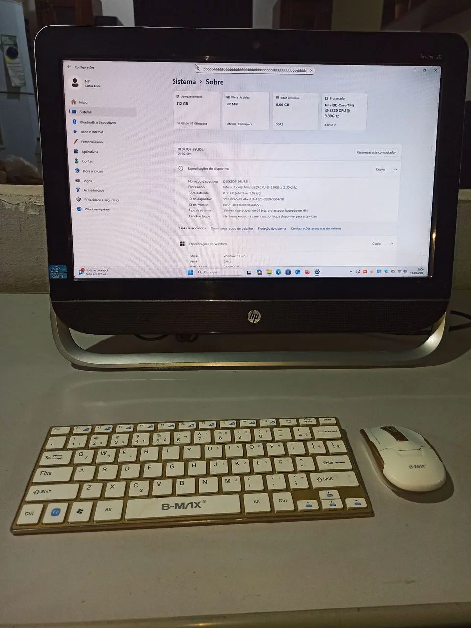 computador AIO HP I3,8GbRAM,ssd128