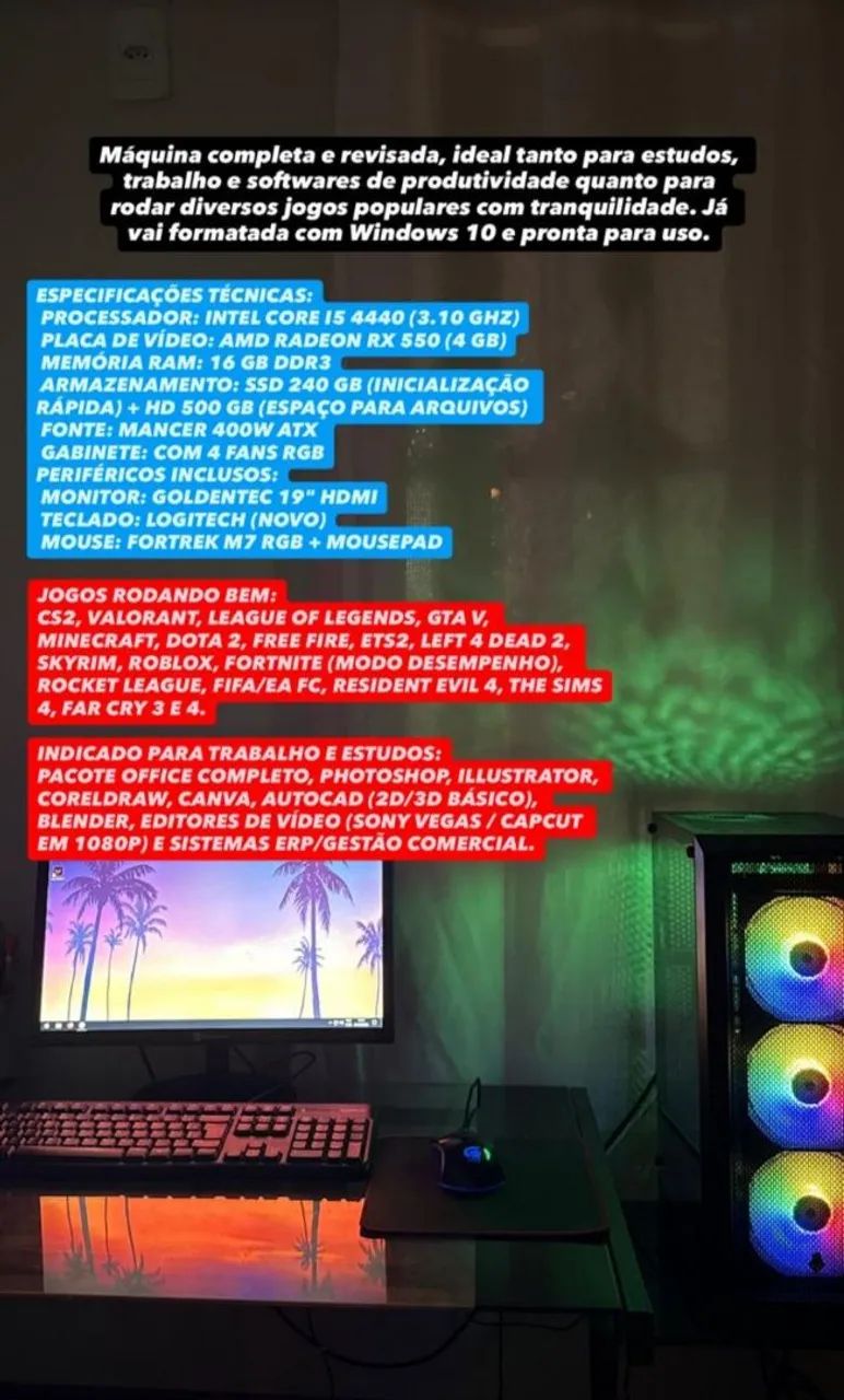 Pc Gamer + Periféricos LEIA A DESCRIÇÃO - Foto 2