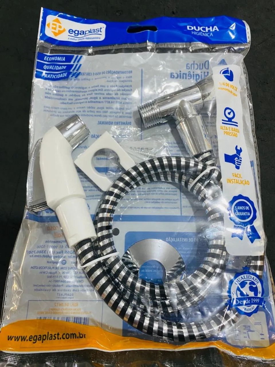 Ducha Higiênica Banheiro Completa ABS cromada e branca