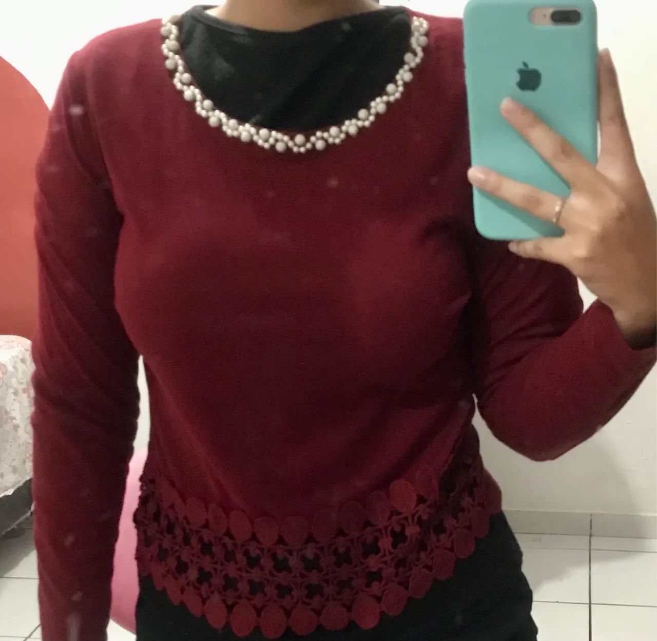 Blusa de frio com pérolas 65675258141825122