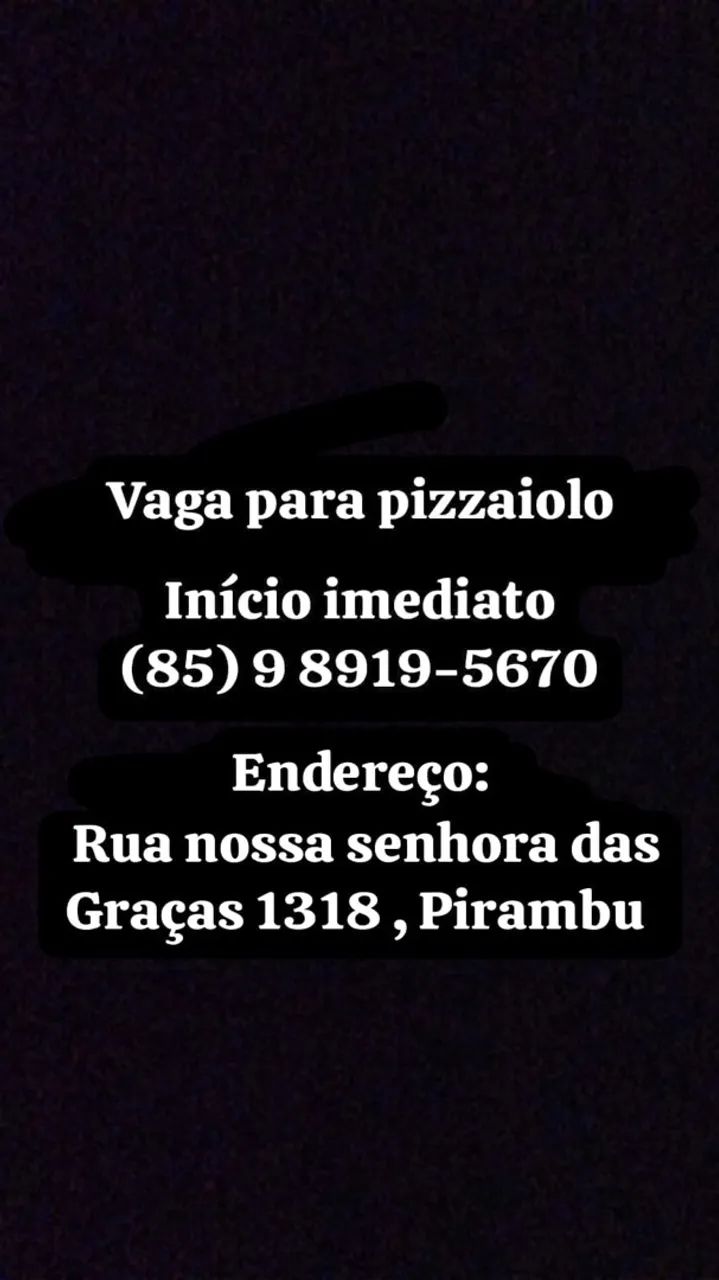 Vaga para pizzaiolo/montador