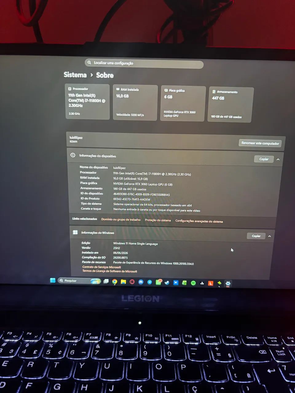 Notebook LEGION Lenovo 5i RTX 3060 - Foto 5