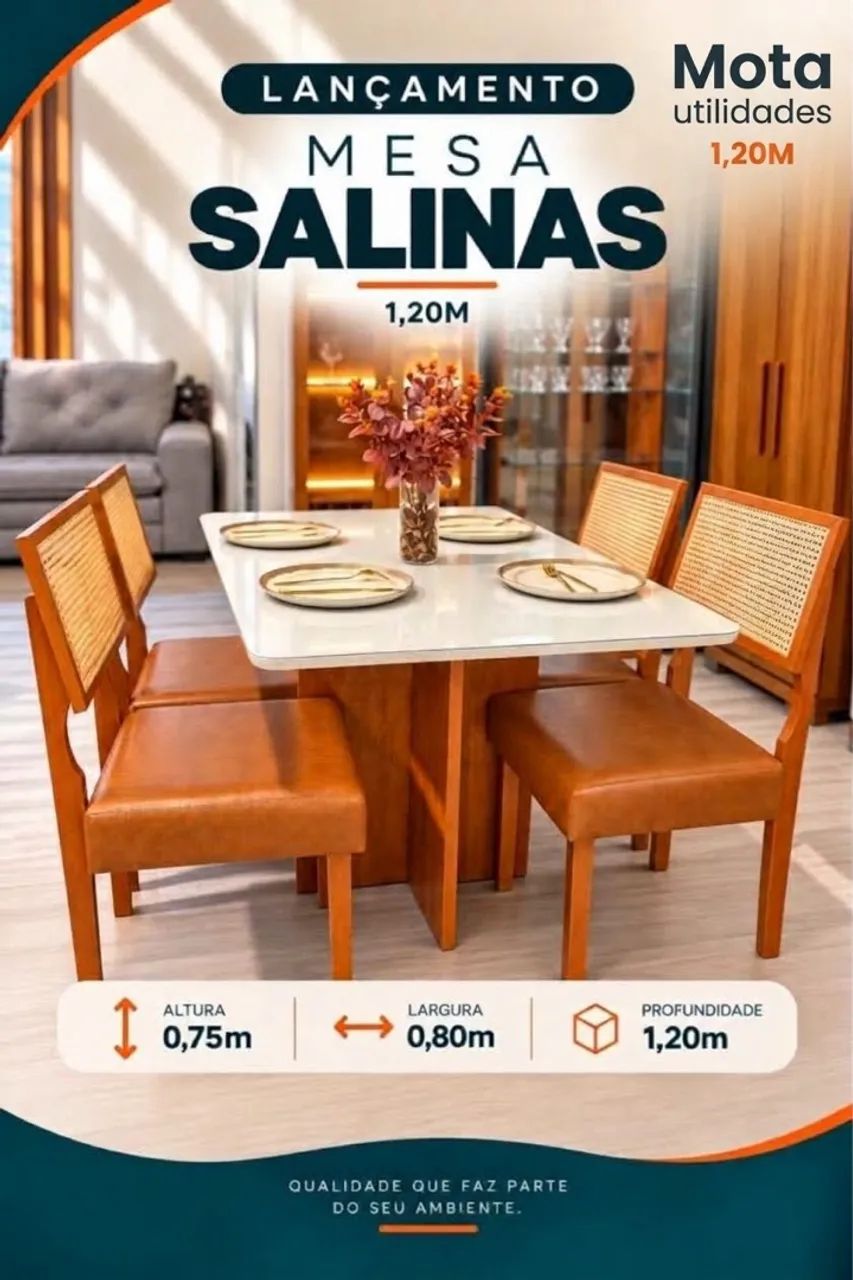 Mesa de jantar com 4 cadeiras telinha 