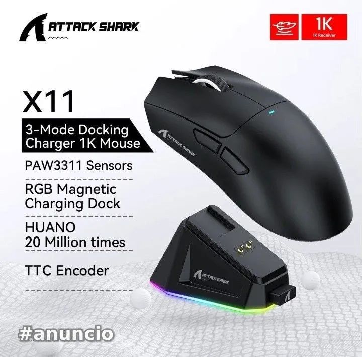 Mouse Gamer Attack Shark X11 com dock aRGB [NOVO]