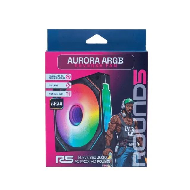 FAN ROUND5 AURORA FORWARD OU REVERSE PWM ARGB 120MM BLACK BOX NOVA! - Foto 4