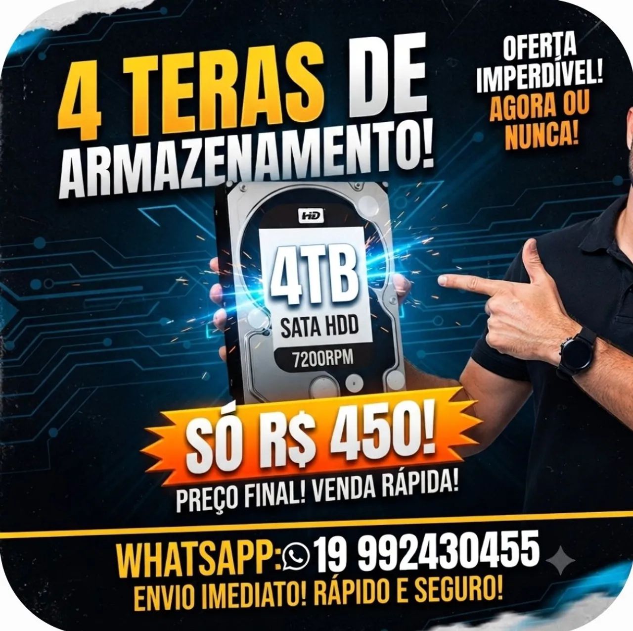 HD 4TB (Disco Rígido) para PC/<br>100% Saudável e Testado!