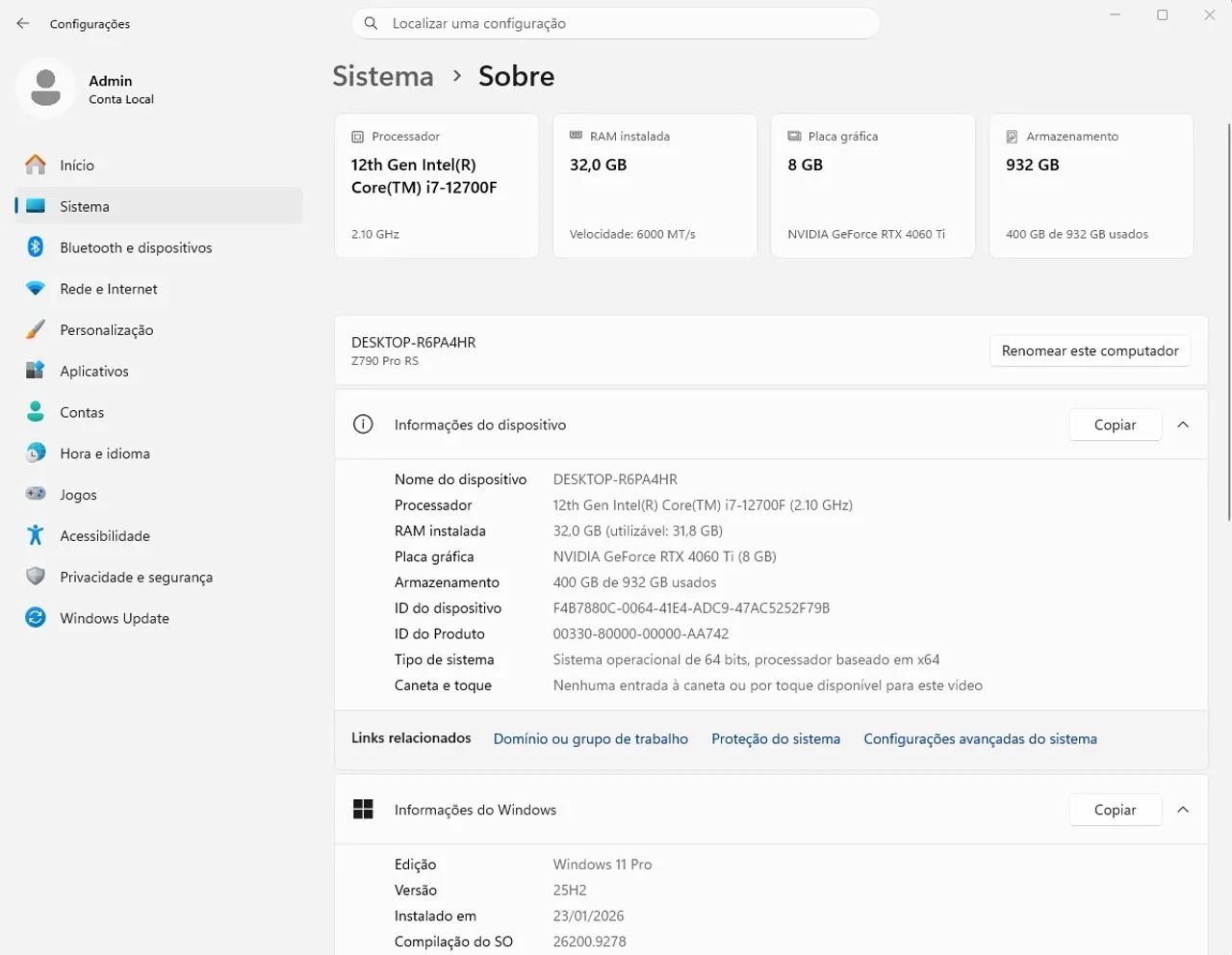 INTEL I7 12700F + Z790 PRO RS 
