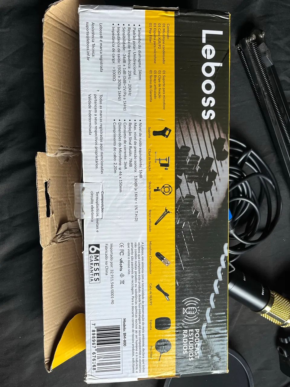 Kit Profissional Microfone Condensador BM800 Preto e Dourado - Foto 2