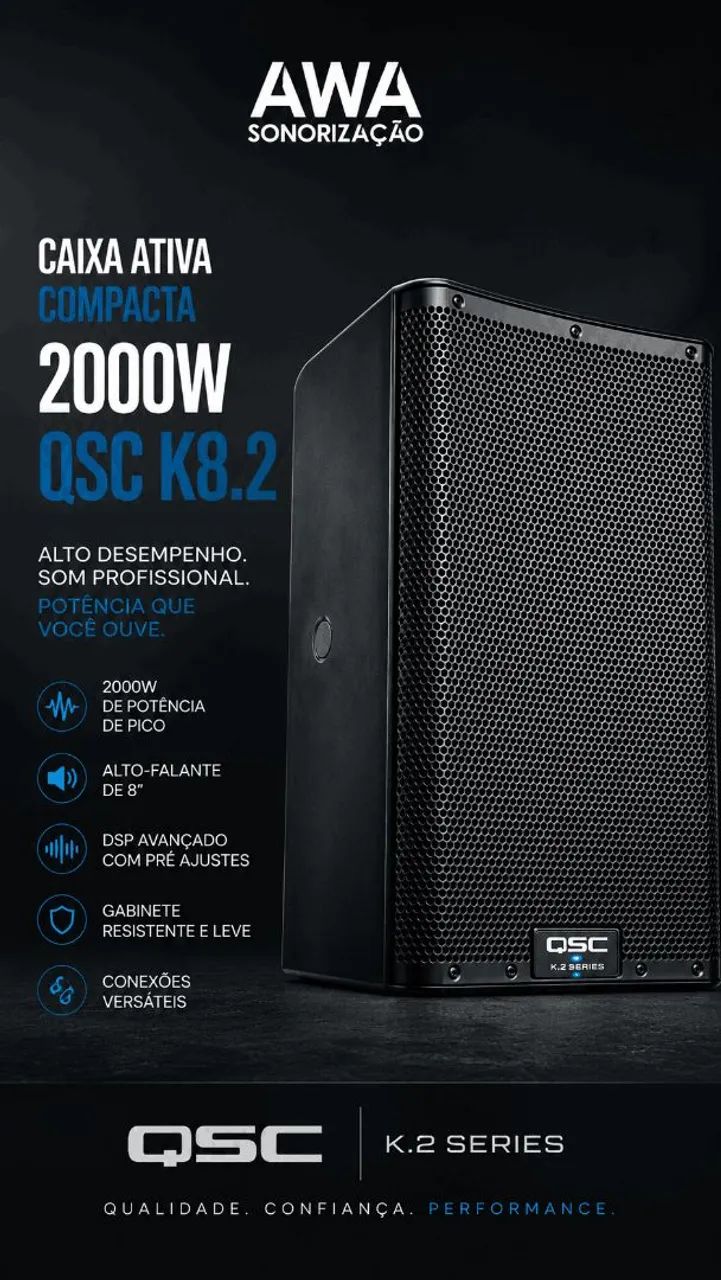 Caixa Ativa Profissional Compacta QSC K8.2 ( 2000w 128dB SPL ) - Foto 2