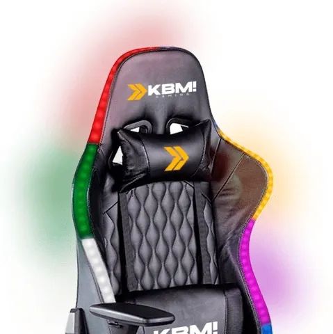 Cadeira Gamer KBM! GAMING RGB, Preto, Luz RGB, Com Almofadas, Reclinável (Produto Novo)