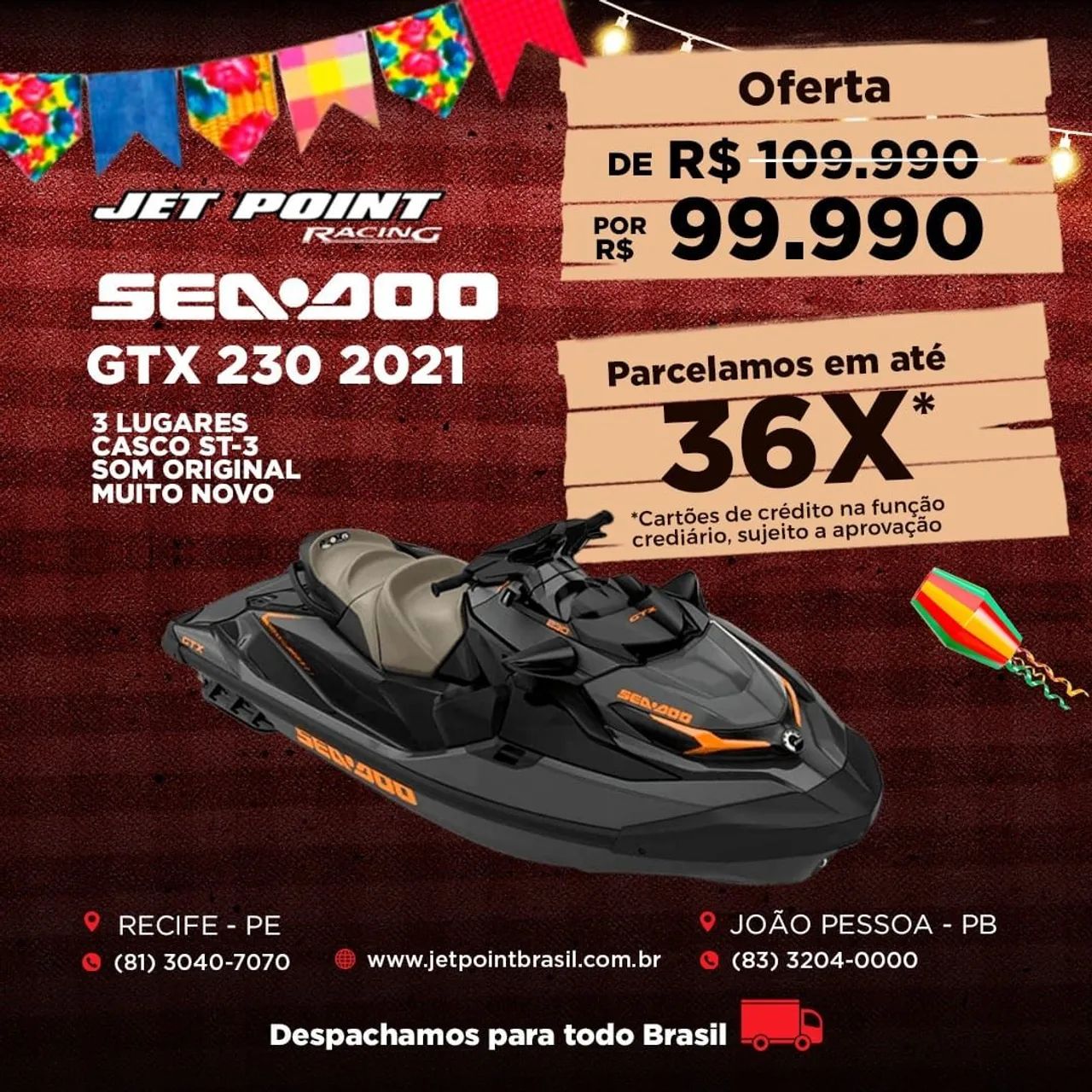JET SKI SEA DOO GTX 230 2021, 3 Lugares, Som, Muito Novo, Parcelamos 36x
