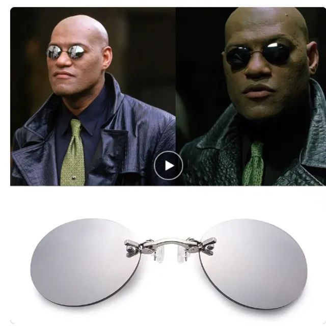 Óculos Escuros Preto tipo Morpheus Matrix sem Hastes com clipe nasal 